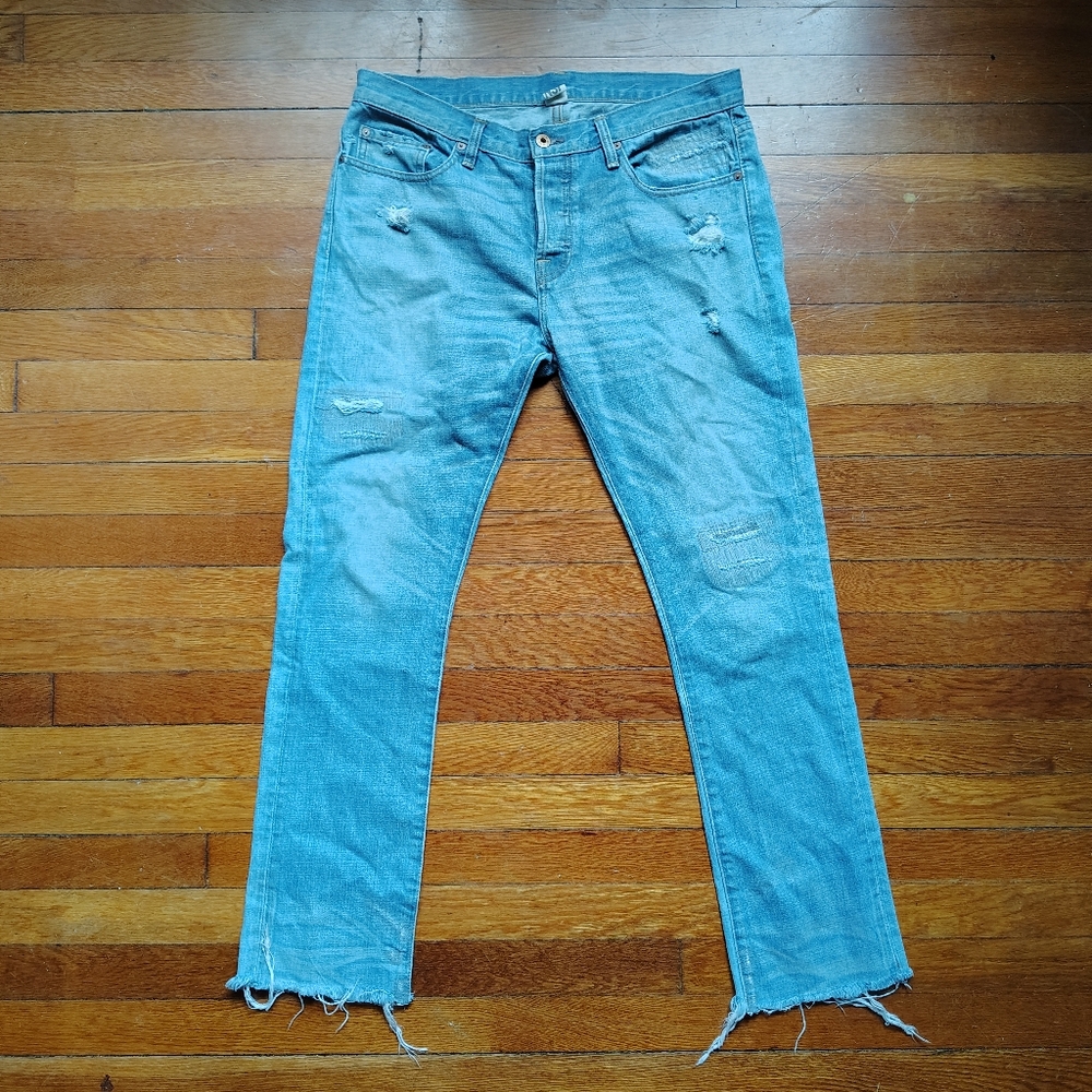 NSF Jeans Womens 30" Distressed Straight Button Fly Light Wash Blue Denim Sz 10